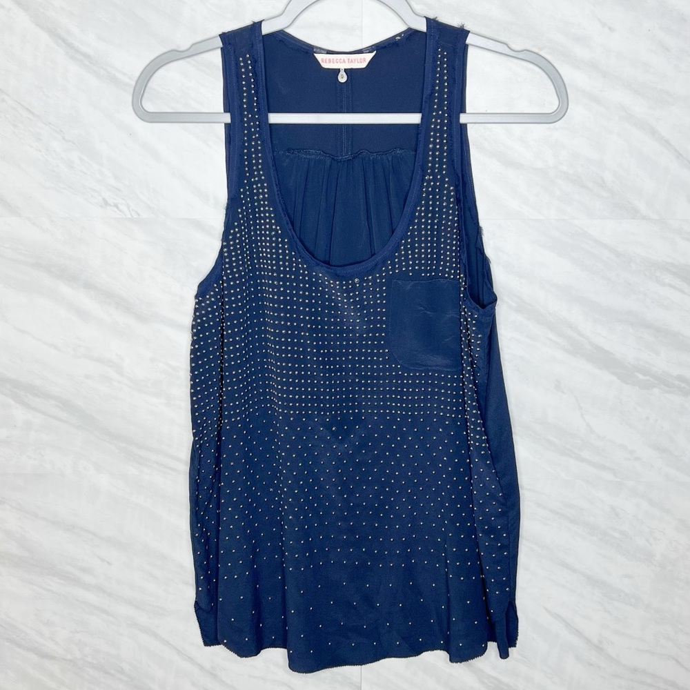 Rebecca Taylor Blue Silk Studded Tank 8